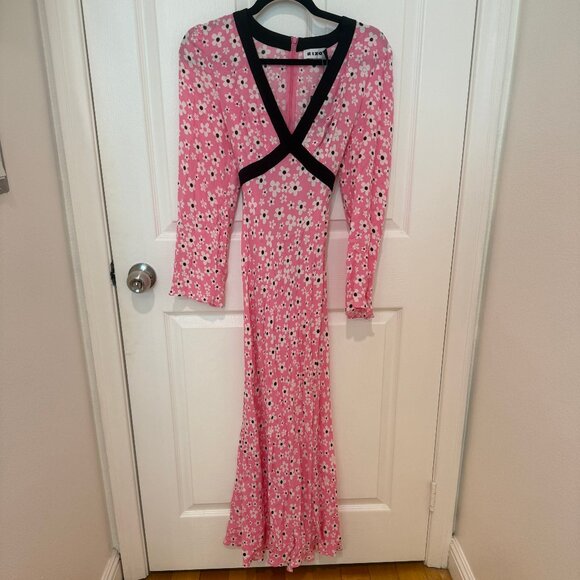 RIXO LONDON TANIA FLORAL PINK, BLACK, WHITE MIDI MAXI DRESS NEW WITH TAGS (NWT) - Picture 2 of 14
